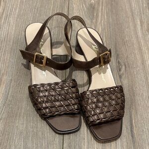 Salvatore Ferragamo Brown Woven Leather Slingback Sandals